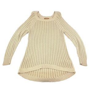 Ellen Tracy Sweater Womens Sz L Beige Open Kit Scoop Neck L/S Extra Long Boho